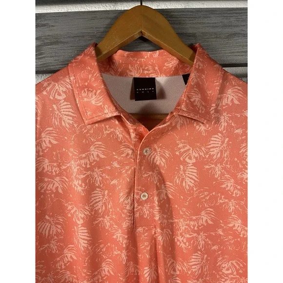 Dunning Golf Shirt Mens L Peach Floral Polo Short Sleeve Polyester/Spandex - Picture 2 of 6